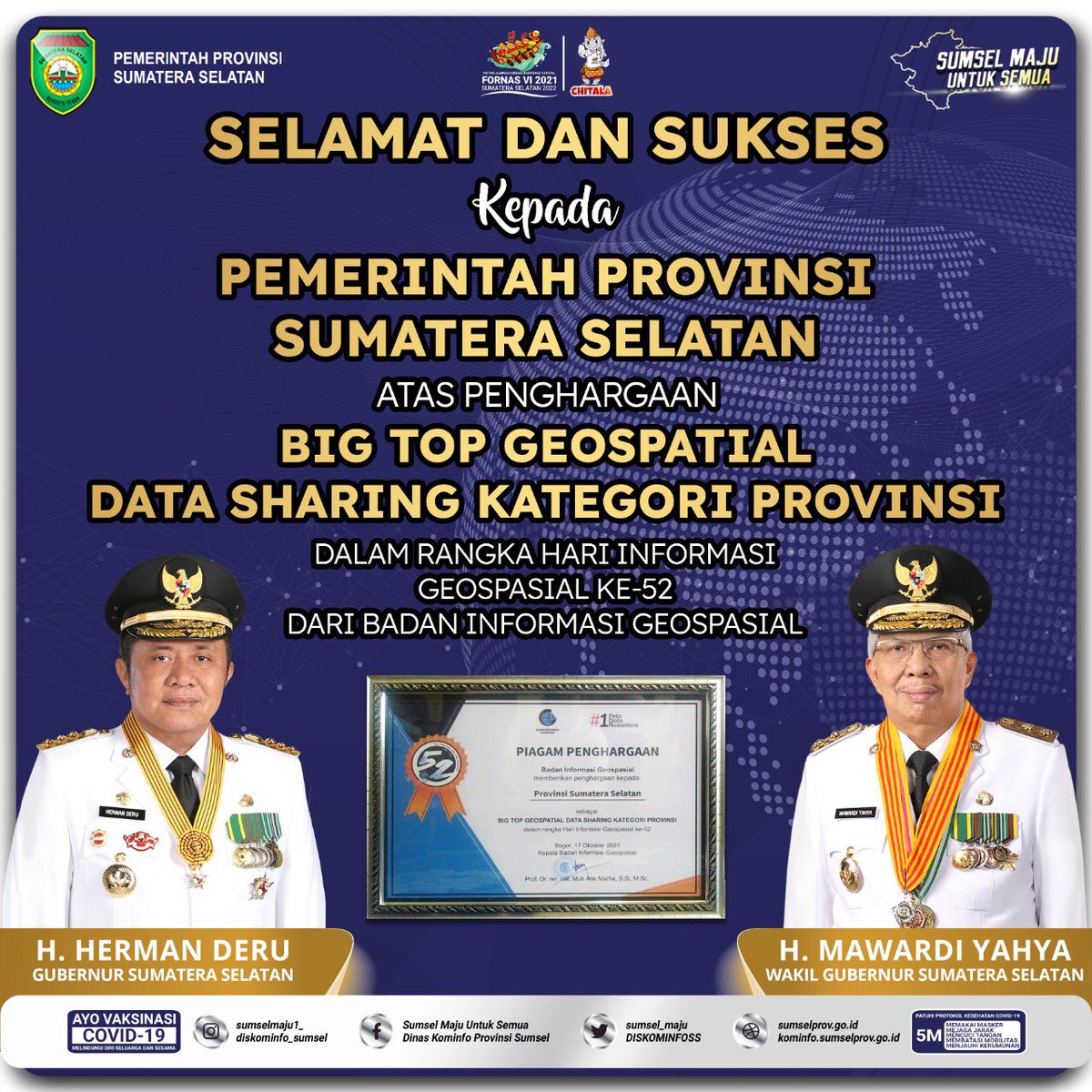 Sumsel_humas's tweet photo. Sumsel Raih Penghargaan  Top Geospatial Data Sharing

#humassumsel
#gubernursumsel
#wakilgubernursumsel
#sumselmajuuntuksemua https://t.co/F8a1sM07Yg