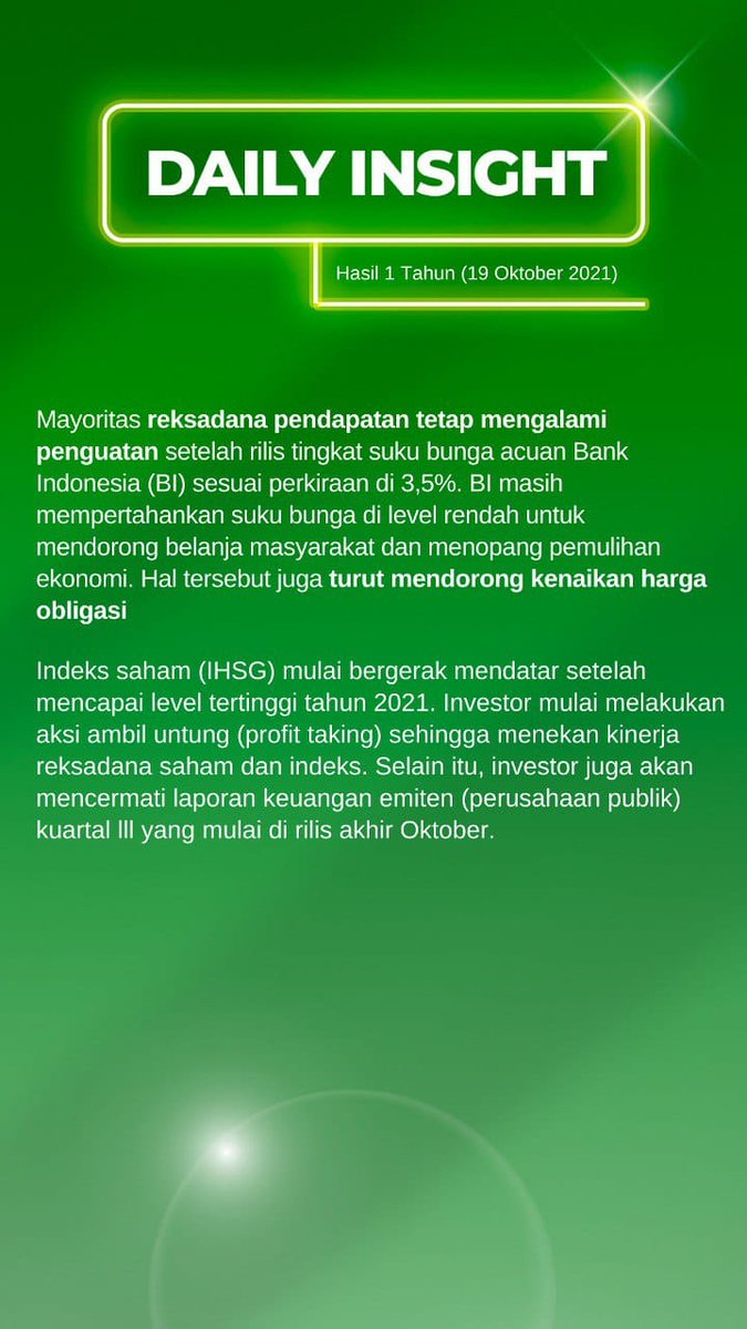 bareksa's tweet photo. Halo Smart Investor Bareksa, 
#BareksaInsights untuk hari ini 

Reksadana pendapatan tetap mengalami penguatan. https://t.co/0Xy5YFFezj