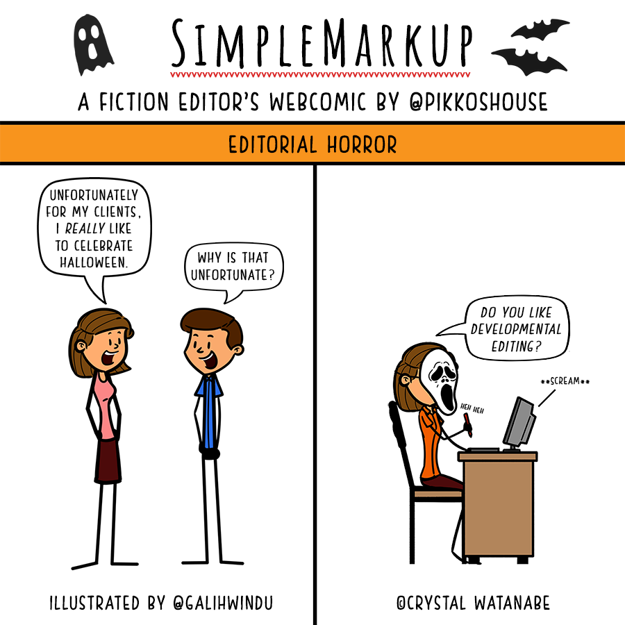 pikkoshouse's tweet photo. In this week's #SimpleMarkup, Edie's dressing up to scare the daylights out of a client. #comics #amediting #editorslife #writingcommunity 
Blog post: https://t.co/SfBQVpOZwb 
Patreon: https://t.co/Hm48s9WTc4
Archive: https://t.co/2FFce2HlDh
Store:... https://t.co/03chX22OJs