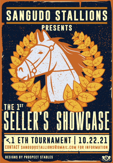 SangudoStables's tweet photo. Less than 24 hours left (10pm EST Thursday) to register for the first Sellers Showcase tournament!

- Horses must be for sale for less than .1 ETH (fair field)
- $10usd Entry

https://t.co/lvE4mCFPcN

Let's go! https://t.co/3G9kIZHZtp