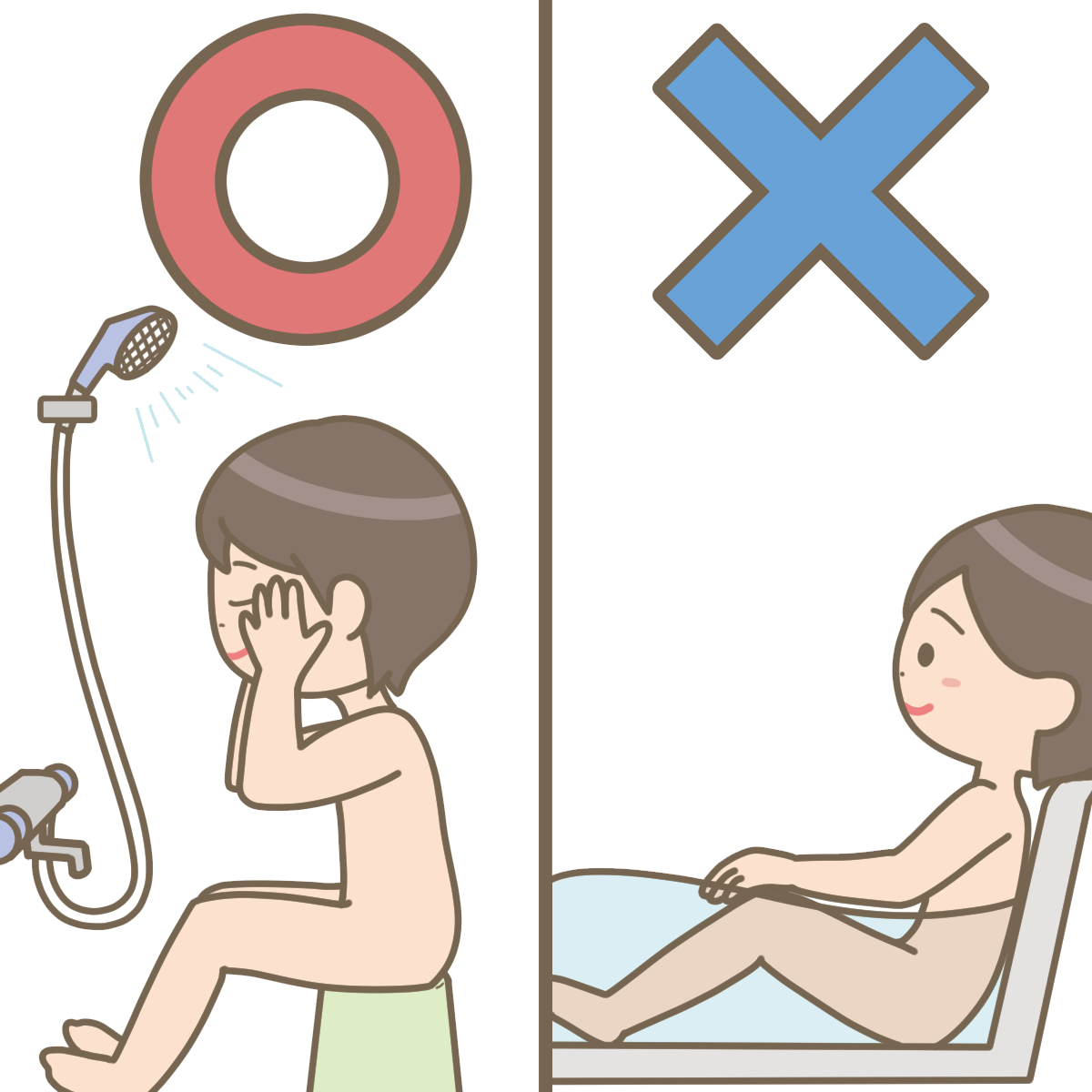 看護roo 公式 かんごるー Rt Kangoshi Illust シャワー浴は行ってもよいが 浴槽に浸かる入浴 を禁止するイラストです フリーイラスト フリー素材 看護師イラスト集 看護師 イラスト集 シャワー浴は行ってもよいが 浴槽に浸かる入浴を禁止する