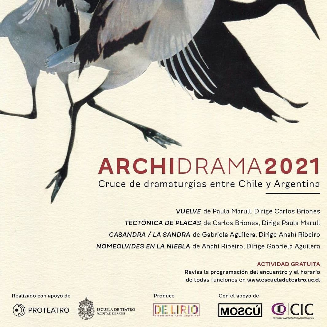 anahi_ribeiro's tweet photo. #ARCHIDRAMA un cruce de dramaturgias entre Argentina y Chile.
Dos textos de cada país serán puestos en escena por su par vecino. Las actividades y lecturas dramatizadas serán gratuitas, del 25 al 30 de octubre x el #YouTube de la Escuela de Teatro de la UC @escueladeteatrouc https://t.co/6xPIoExXRp