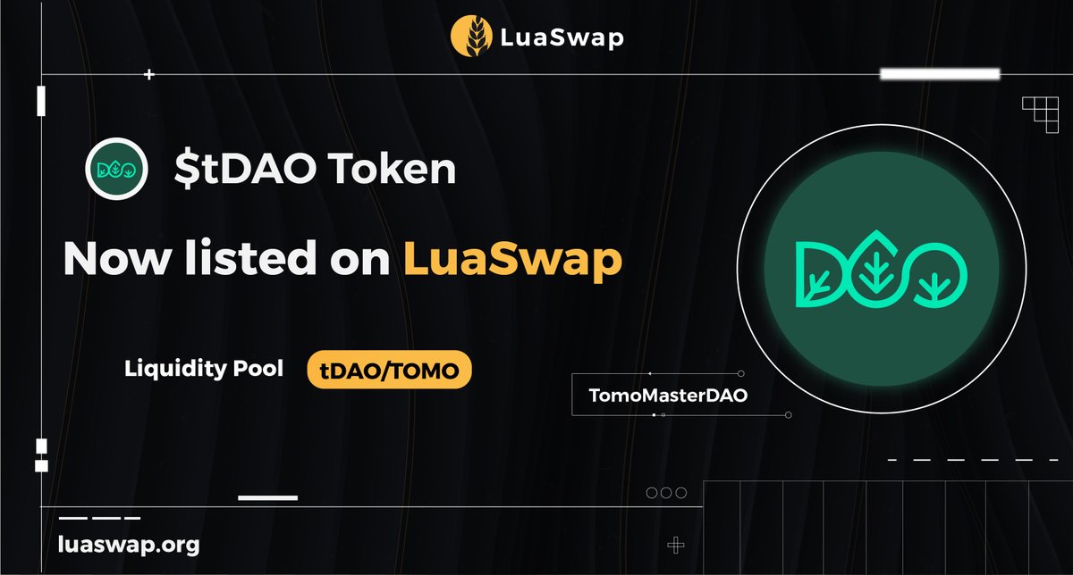 $tDAO has officially been listed on #LuaSwap! 🔥 

We will be dividing the added liquidity into 5 times throughout the month based on the market price. This will help ensure $tDAO's price stability.