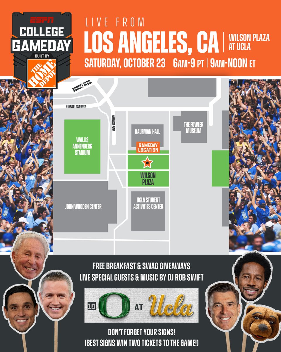Calling all <a href="/oregonfootball/">Oregon Football</a> and <a href="/UCLAFootball/">UCLA Football</a> fans‼️ 

Start your game day with us at Wilson Plaza — and don't forget to bring your signs!

The fun starts at 6 AM PT 🎉
