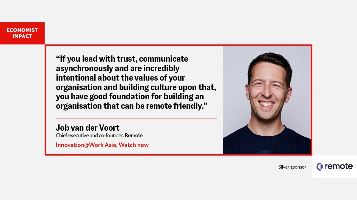 EconomistEvents's tweet photo. "If you lead with trust, communicate asynchronously and are incredibly intentional about the values of your organisation and building culture upon that, you have good foundation for building an organisation..." - Job van der Voort, @remote. Register free > https://t.co/FW9nBOcddx https://t.co/1tf36fBRCn