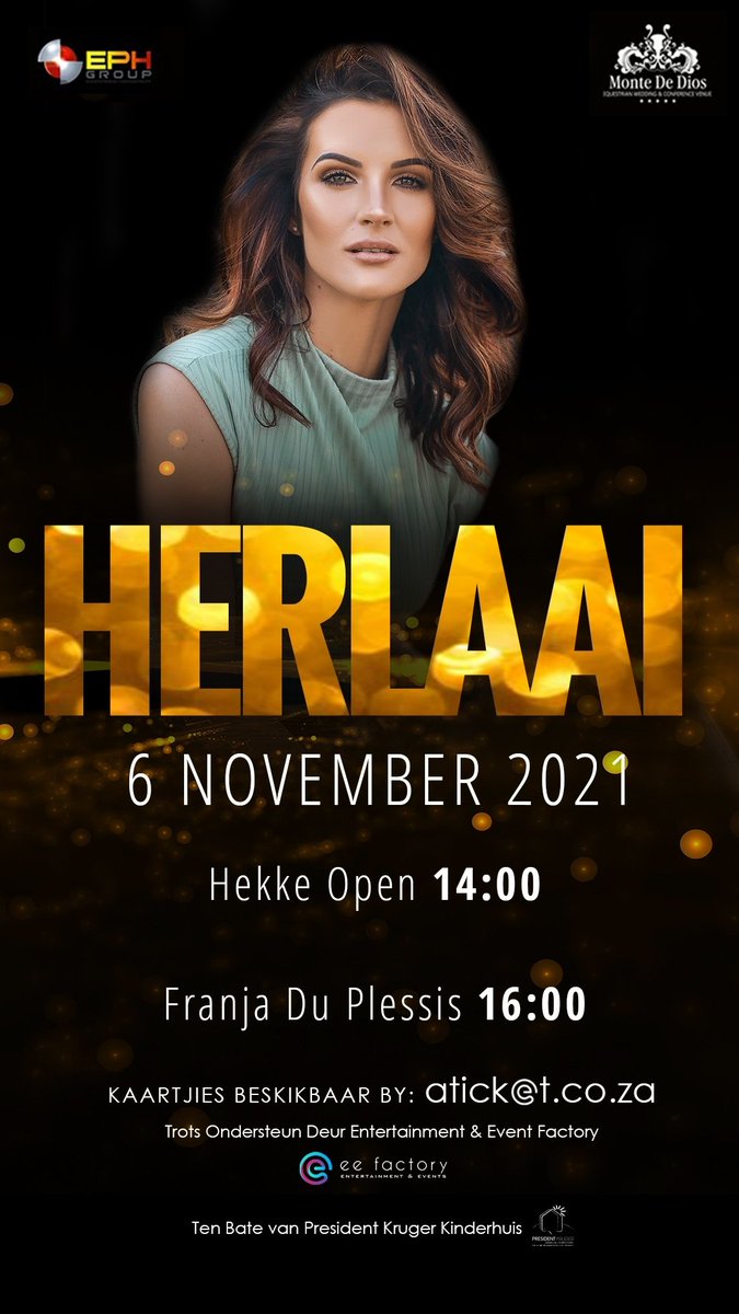 eefact's tweet photo. Franja du Plessis #Herlaai2021 #6Nov 
Monte de Dios,Pretoria

Hekke 14:00
Franja 16:00

Kaartjies beskikbaar by: https://t.co/ATAczaPdHi

#AdamTas #DemiLeeMoore #RuhanDuToit #FranjaDuPlessis #RobbieWessels #MonteDeDios #Pretoria #afrikaans #eefactory #aticket
@CO_Productions https://t.co/A7IOMVA99P