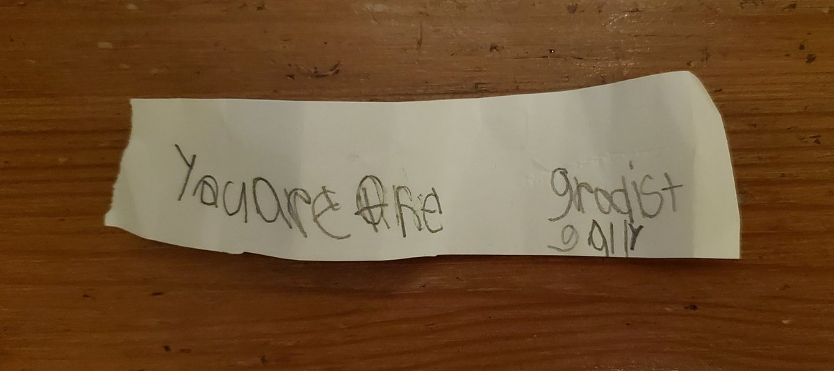 After a brutal few weeks at my new job, I finally got to see my girls and the kids I was watching before I started. We got Chinese food, and my fortune cookie didn't have anything in it. The 6 year old made me one anyway. "You are the greatest girl." ❤❤😭