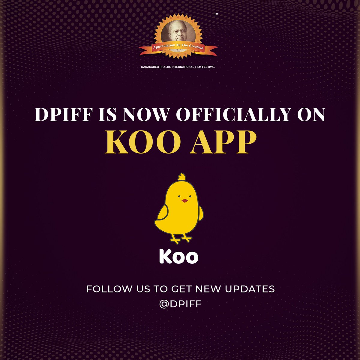 Dpiff_official's tweet photo. We are happy to announce that we are now officially on the Koo App. Follow us on the Koo App for all the latest updates. 
.
.
.
#dpiff #dpiff2022 #dpiffawards #dpiffdiaries #dpifflegacy #dpiff_official #dpiffawardsnight2022 #dpiffawards2022 #dpifftalks #kooapp #koo https://t.co/i7CzhNWcHN