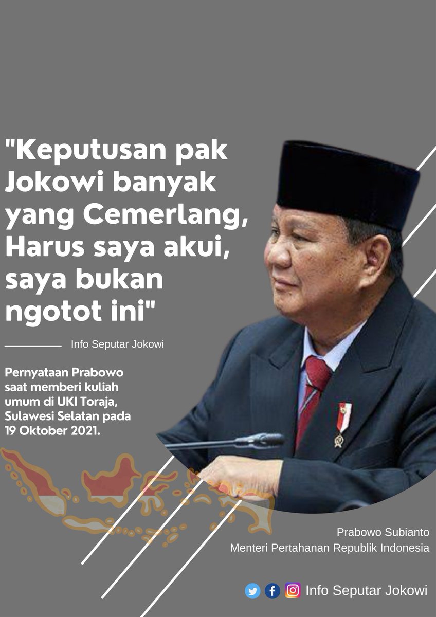 Jokowi tak pernah memuji dirinya sendiri, apalagi ngaku2 dan klaim prestasi

Tetapi, Jokowi diakui oleh semua orang. Bahkan lawan politiknya yg sekarang jadi Menhan mengakui secara terbuka bahwa Jokowi on the right track

Tak perlu bicara, hasil kerja akan bicara pada waktunya