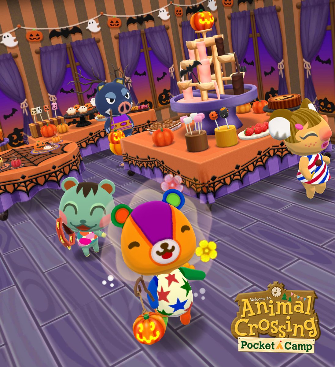 Pocket_Camp's tweet photo. These treats are so sweet, it's almost scary! A dessert-filled Halloween party kicks off with the Sweet Scavenger Haunt (get it?), which is on now! https://t.co/d91XI6HNTG