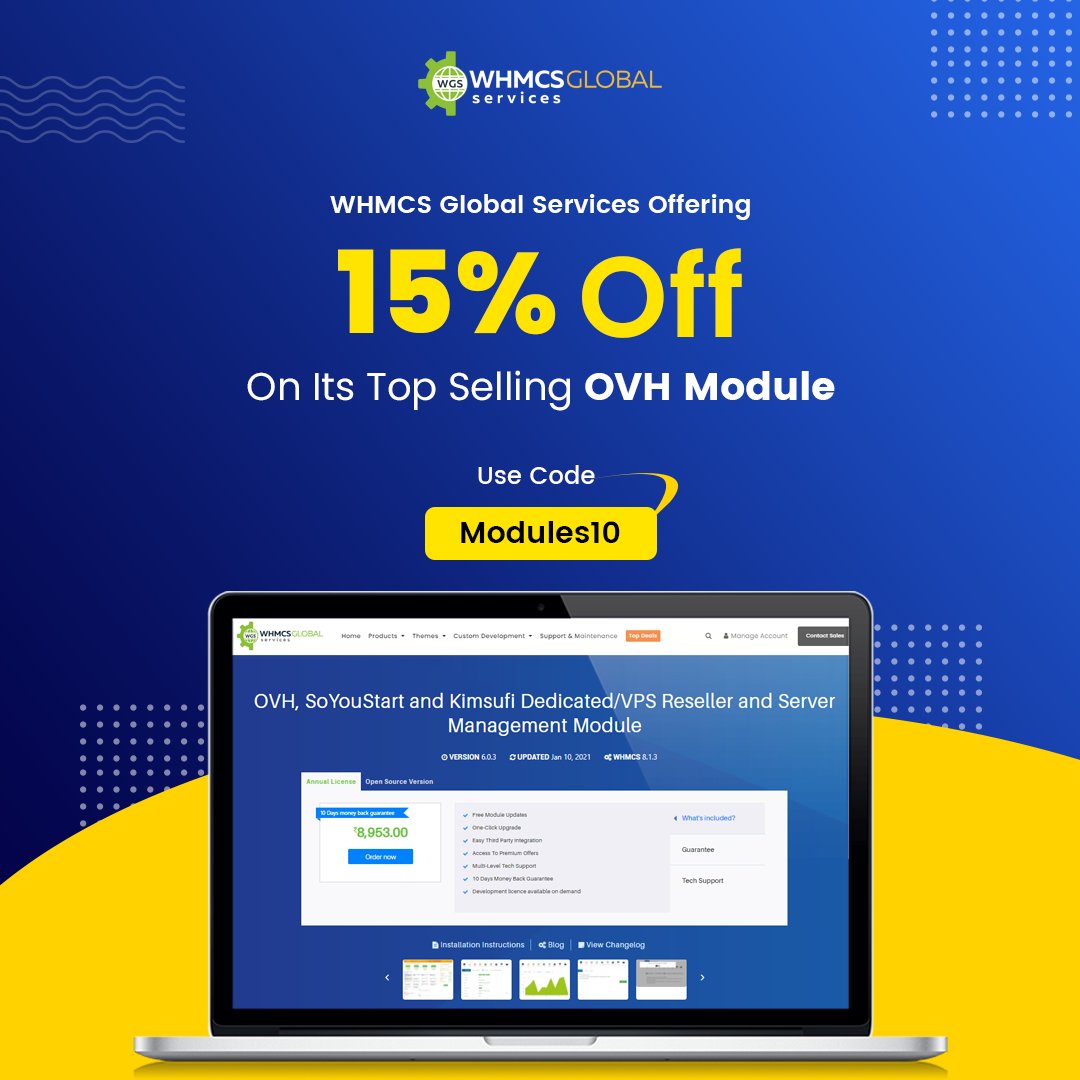 Infowgs's tweet photo. 🎉🥳Deal of the Day🥳🎉
Purchase OVH Module and enjoy 15% OFF to start a VPS/Dedicated Server Reseller business without investing in Hardware infrastructure.
Order Now👉 https://t.co/mBMC30kCYp
#WSDHS #WGS #WHMCSmodule #Trendingmodule #resellerbusiness #discount #WHMCS #OVH https://t.co/6Z3bp3QRxM