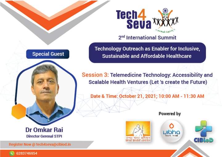 stpiindia's tweet photo. Dr. @Omkar_Raii, DG, #STPIINDIA will participate in the 2nd International Summit of #Tech4Seva and share his thoughts on "Telemedicine Technology:Accessibility and Scalable Health Ventures" today at 10 am. Stay tuned. https://t.co/U6HBqwdzhB