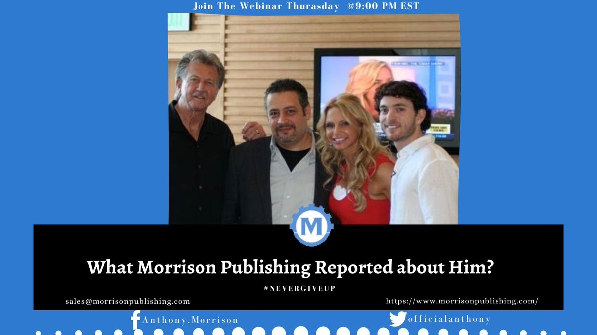AnthonyMorFan's tweet image. Morrison Publishing as we all know is a comprehensive source of business related information. Anthony Morrison being a highly successful business person always remains an attractive subject for media.

Join the team: morrisonpublishing.com

#AnthonyMorrison #MorrisonPublishing