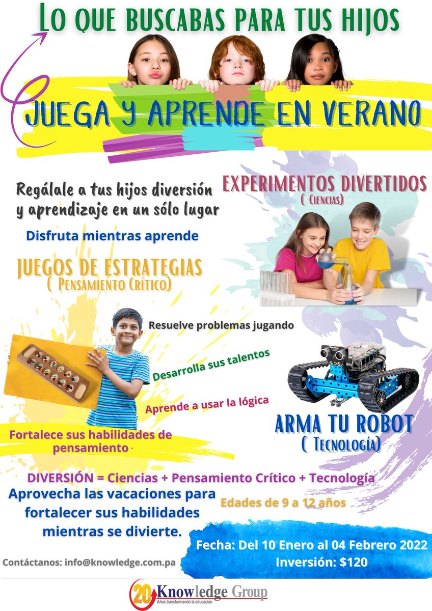 knowledgegpty's tweet image. ¿ 𝘿𝙚𝙨𝙚𝙖𝙨 𝙦𝙪𝙚 𝙩𝙪𝙨 𝙝𝙞𝙟𝙤𝙨 𝙨𝙚 𝙙𝙞𝙫𝙞𝙚𝙧𝙩𝙖𝙣 𝙚𝙣 𝙫𝙖𝙘𝙖𝙘𝙞𝙤𝙣𝙚𝙨 𝙛𝙤𝙧𝙩𝙖𝙡𝙚𝙘𝙞𝙚𝙣𝙙𝙤 𝙨𝙪𝙨 𝙝𝙖𝙗𝙞𝙡𝙞𝙙𝙖𝙙𝙚𝙨 𝙢𝙤𝙩𝙤𝙧𝙖𝙨 𝙮 𝙢𝙚𝙣𝙩𝙖𝙡𝙚𝙨? Diversión y aprendizaje, la fórmula perfecta para este verano. Contáctanos info@knowledge.com.pa