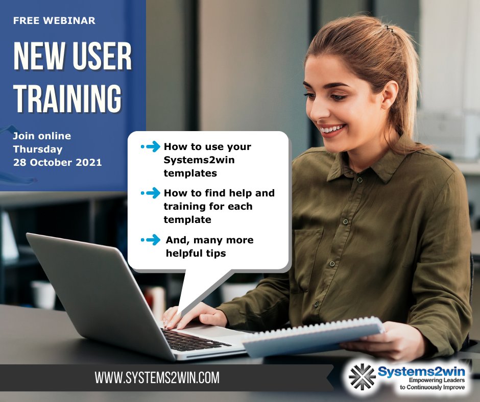 Systems2win's tweet photo. Register for free New User Training from Systems2win: https://t.co/hv8NqioCXp
Join this 2-hour live session with our instructor and get immediate benefits when using these tools for process improvement. 

#Systems2win #NewUser #Training #ContinuousImprovement #Free #Webinar https://t.co/9seGTPn866