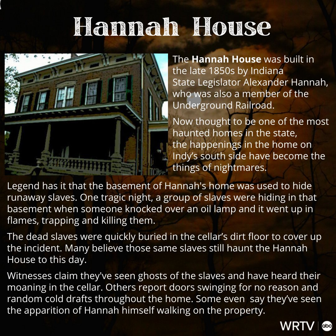 wrtv's tweet photo. The Hannah House is known as one of the most haunted homes in the state... and the things said to happen inside are those of nightmares! π»ππ» #HoosierHaunts #SpookySightings #HauntedIndiana #Halloween2021 https://t.co/MpXATUoqPa