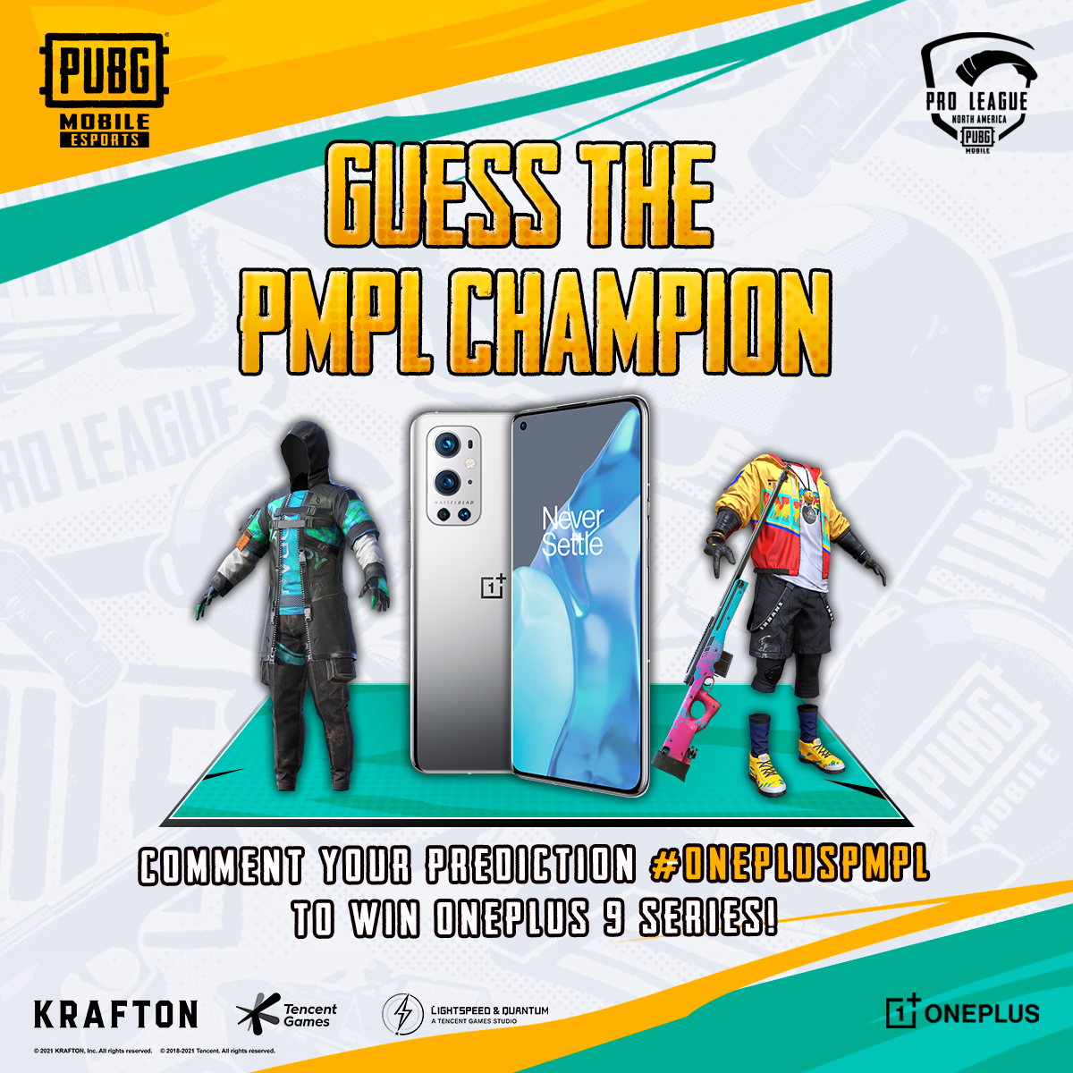 esportspubgmna's tweet photo. Guess the PMPL North America Champion and win rewards!
Follow @oneplus_usa @esportspubgmna and comment your PMPL NA S2 champion prediction #OnePlusPMPL to win the great rewards!
#PUBGMOBILE #PMPL #OnePlus https://t.co/TGZj9oeJ5z