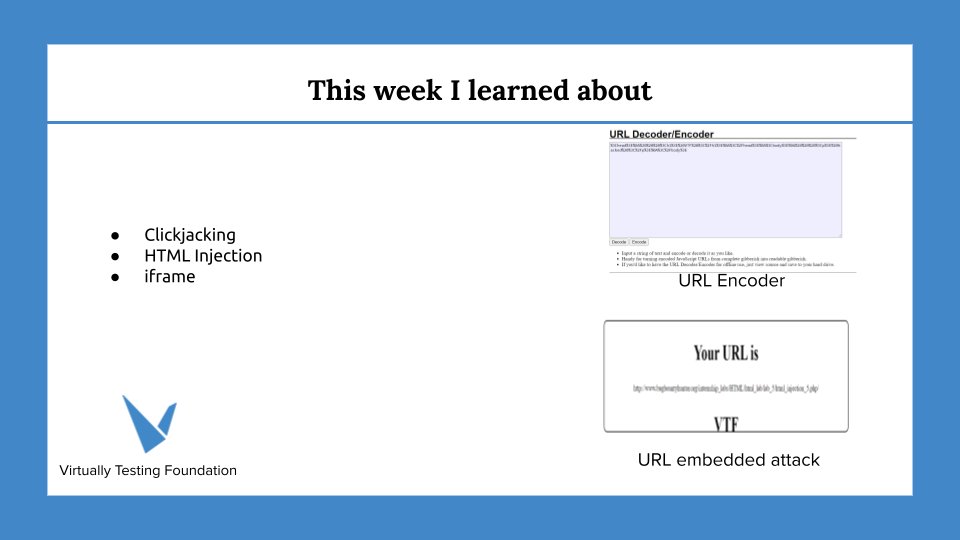 dotinfosec's tweet photo. It has been a productive week as a Penetration Testing Intern here at @VTFoundation. I learned clickjacking, iframe, and HTML within the past few labs.

#VTFoundation #VTFOct21 #internships https://t.co/LOVAPzPGFr