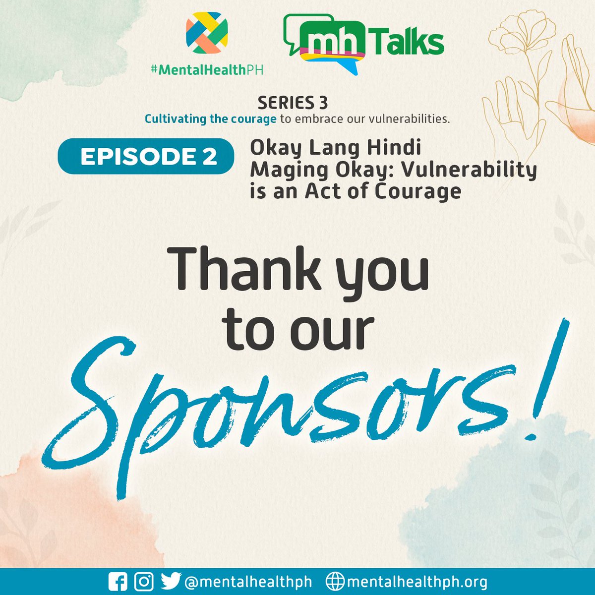 mentalhealthph's tweet image. #MentalHealthPH would like to extend our heartfelt gratitude to all of our sponsors and partners for supporting us in our journey with #MHTalks Season 3! 🎊🤝

Thank you very much, and we can&apos;t wait to build more bridges towards a mentally healthy community with you! 💚💚