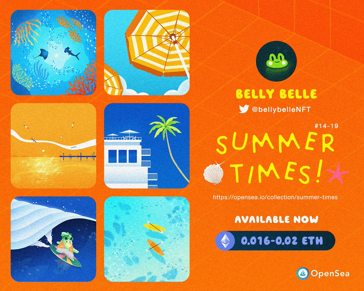 Here's the third drop of 'Summer Times!' collection!
#14-19 are available now! Stay fresh! 🏄✨
opensea.io/collection/sum…

#NFTs #NFTArtist #NFTArt #NFTCommunity #NFTCollection #NFTCollector #OpenSeaNFT