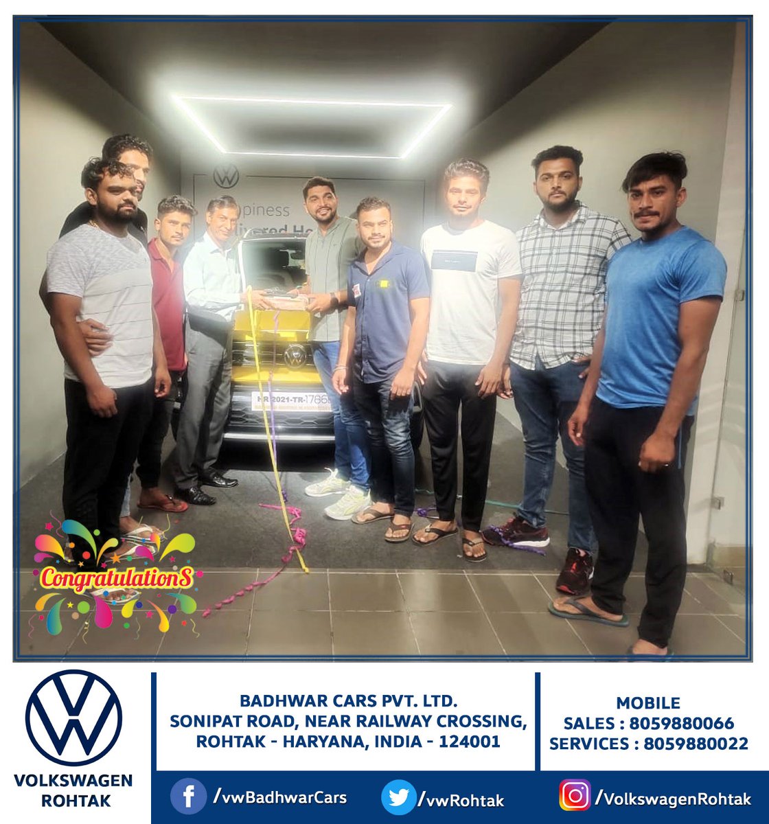 vwrohtak's tweet photo. #Congratulation 🎉 Mr. Ajay Ji for Being a Part of Badhwar Cars Volkswagen Rohtak Family.
For Test Drive &amp; More Info Call Us : +91-8059880066
***We Express Our Heartfelt Gratitude And Happiness***
Thanks &amp; Regards
#volkswagen #VolkswagenRohtak #VolkswagenTaigun #Taigun #taigungt https://t.co/o0aZRCIXtp