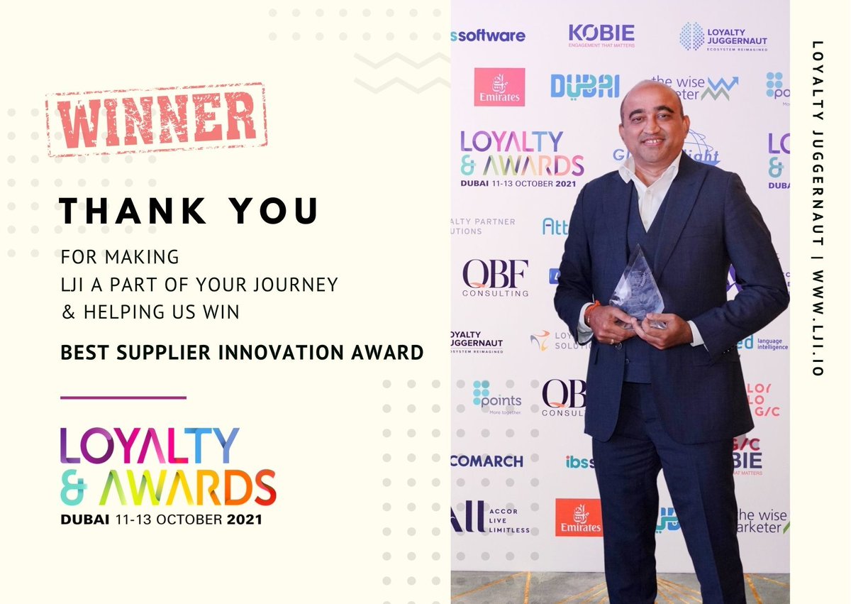 LJIGravty's tweet photo. LJI is chuffed to announce the winning of the Best Supplier Innovation 🏆 at the #LoyaltyAndAwards, 2021! Our patented innovation, #GRAVTY, has won this honor thanks to our global clients for their commitment to customer excellence.
Postcard from #Dubai 🇦🇪 https://t.co/MFb65JEYCU