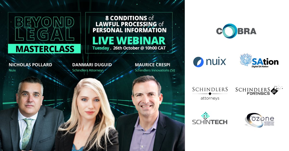 Don't forget to join us on Tuesday, 26 October at 10h00, for our live webinar.

Registration link:   zcu.io/xPli

 #cobrainitiative #schintech #schindlersforensicsai #nuix #ozone #POPIA #PAIA #forenics #forensicsciences