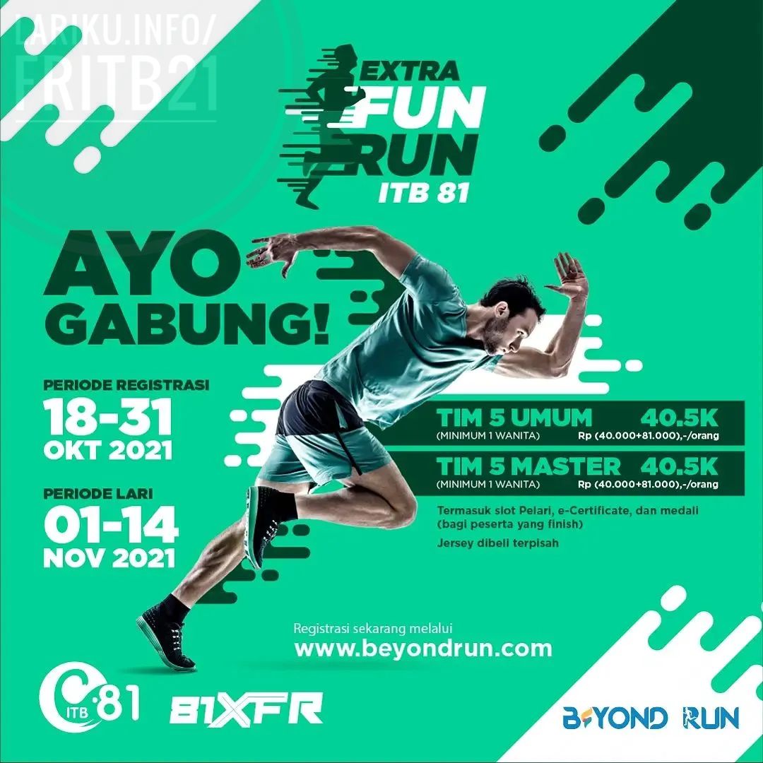 LarikuInfo's tweet photo. 🔽
🏫 Extra Fun Run ITB-81
⏲️ 01-14 November 2021
📐 40.5K • Team/Virtual Run
🌤 Bebas / Anywhere
💜
⏺️ https://t.co/3Llmis31Si ◀
🔺
🔺

••••
#ExtraFunRunITB81 #ITB81 #BeyondRun #LariKuinfo https://t.co/Bldio6RgWp https://t.co/YX3QHgGLMu