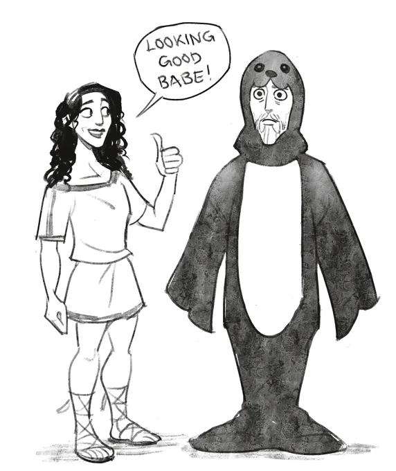 #ClassicsTober Day 20: Clothing

we REALLY don't give Odyssey 4 enough credit for the sheer comedy potential of Menelaus having to wrestle Proteus in a sealskin 