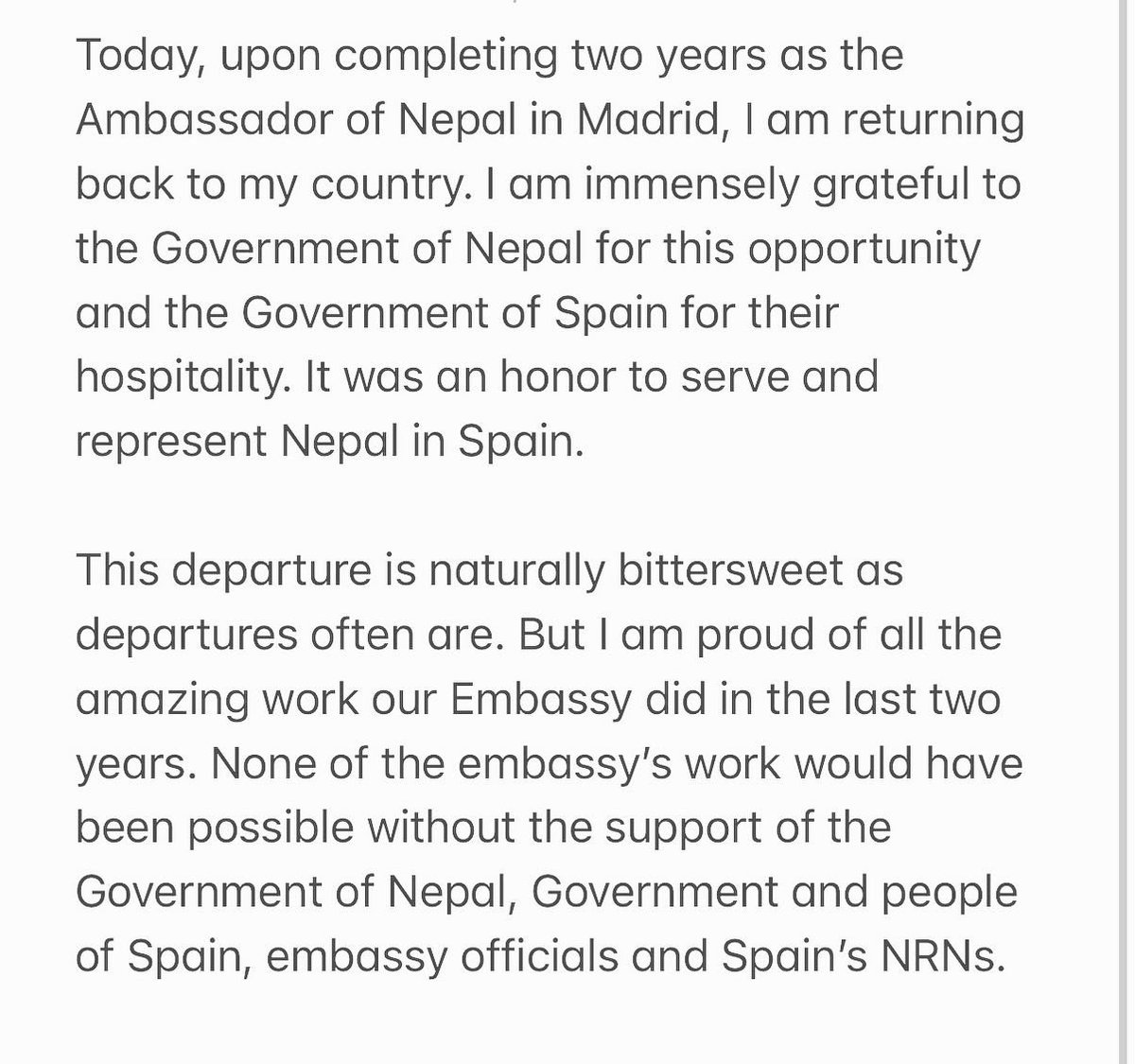 dawafsherpa's tweet photo. Today, upon completing two years as the Ambassador of 🇳🇵 in 🇪🇸I am returning back to my country. And despite leaving my official government office, I will always strive to work for the betterment of Nepal. https://t.co/VwQcjQImx5