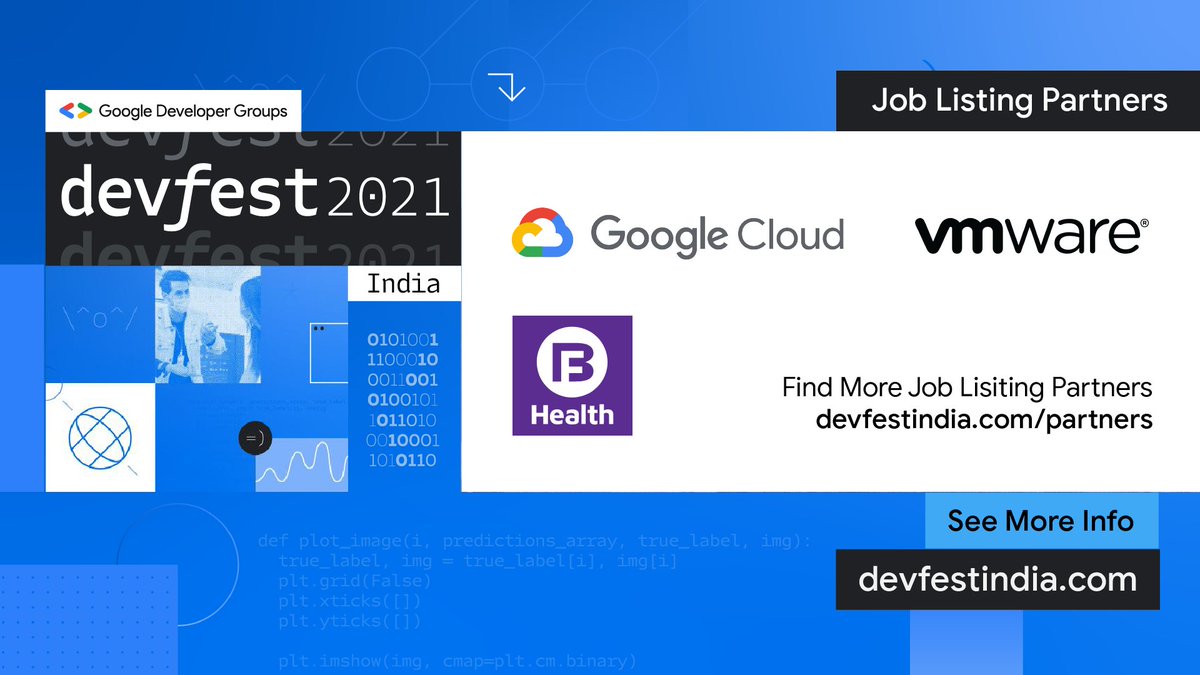 GDGIndia's tweet image. 📣 We are excited to welcome @googlecloud, @VMwareIN, and @Bajaj_Finserv as recruitment partners, by listing their hundreds of jobs over the website during the event🎆
Find More Job listing partners: devfestindia.com/partners
RSVP Now: devfestindia.com
#GDG #DevFestIndia