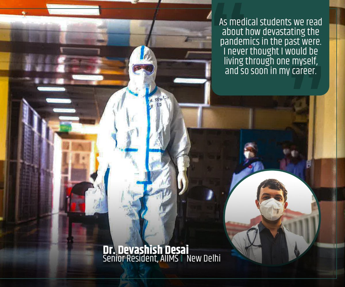 Dr. Devashish Desai: Senior Resident, AIIMS Delhi
 
While people were advised to stay indoors, Devashish, like countless other doctors, continued to carry out his duties.

Read his story, which signifies hope &amp; resilience: cutt.ly/7RhkrHt

(6/10)