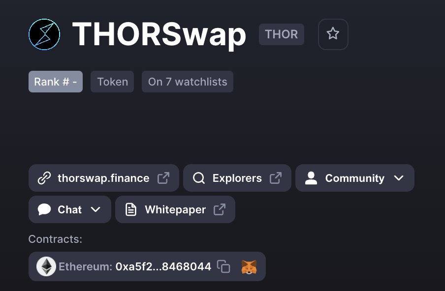 THORSwap Token (THOR) is listed on @CoinMarketCap

IDO announcement is coming soon as THORChain is about to restart the Ethereum chain.

Add $THOR to your whitelist.

https://t.co/GvfVdf8crU https://t.co/0dBzWagrnV