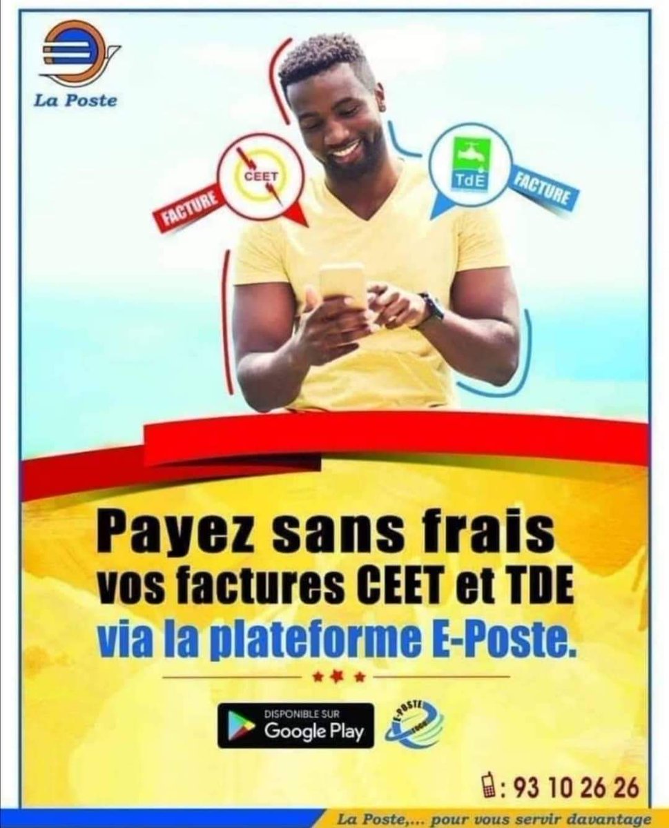 LaPosteTG's tweet photo. La solution digitale de La Poste, téléchargez vite l’Application📲 E-Poste📲 dans Google Play Store.

La Poste,... au cœur des communautés ! 

#laposte #Togo #Eposte  #Factures #CEET #TDE #achatdecredit  #Ticketsdebus  #LeCourrier #MobileBanking #numérique #stopcoronavirus https://t.co/vz5gccXYGj