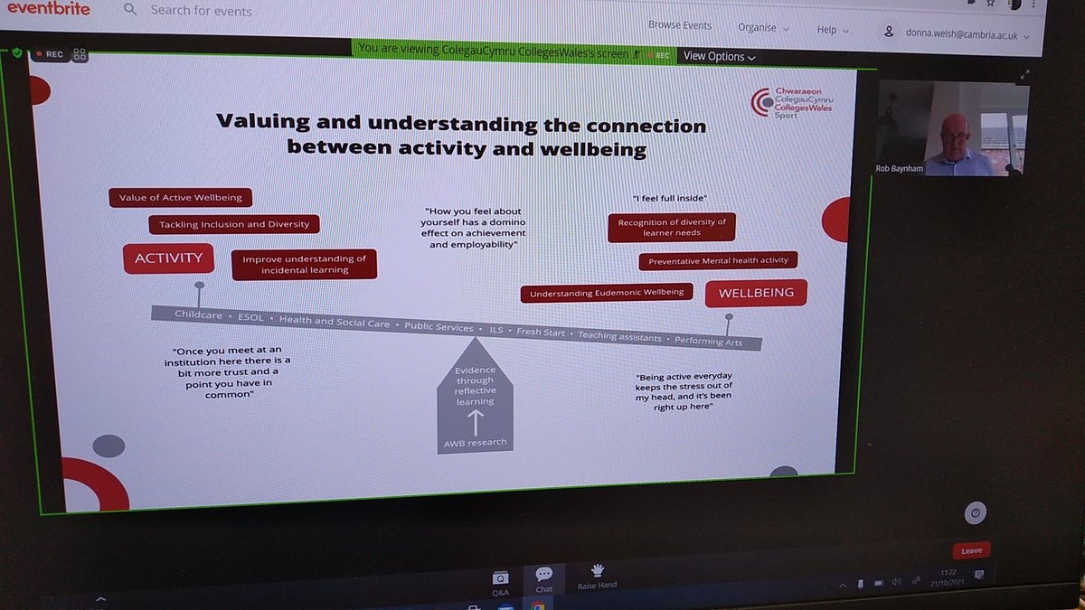 Thanks <a href="/ColegauCymru/">ColegauCymru | CollegesWales</a> for raising the profile of Active Wellbeing in Colleges. Making the connection webinar today was very interesting. <a href="/RobBaynhamSport/">Rob Baynham</a>