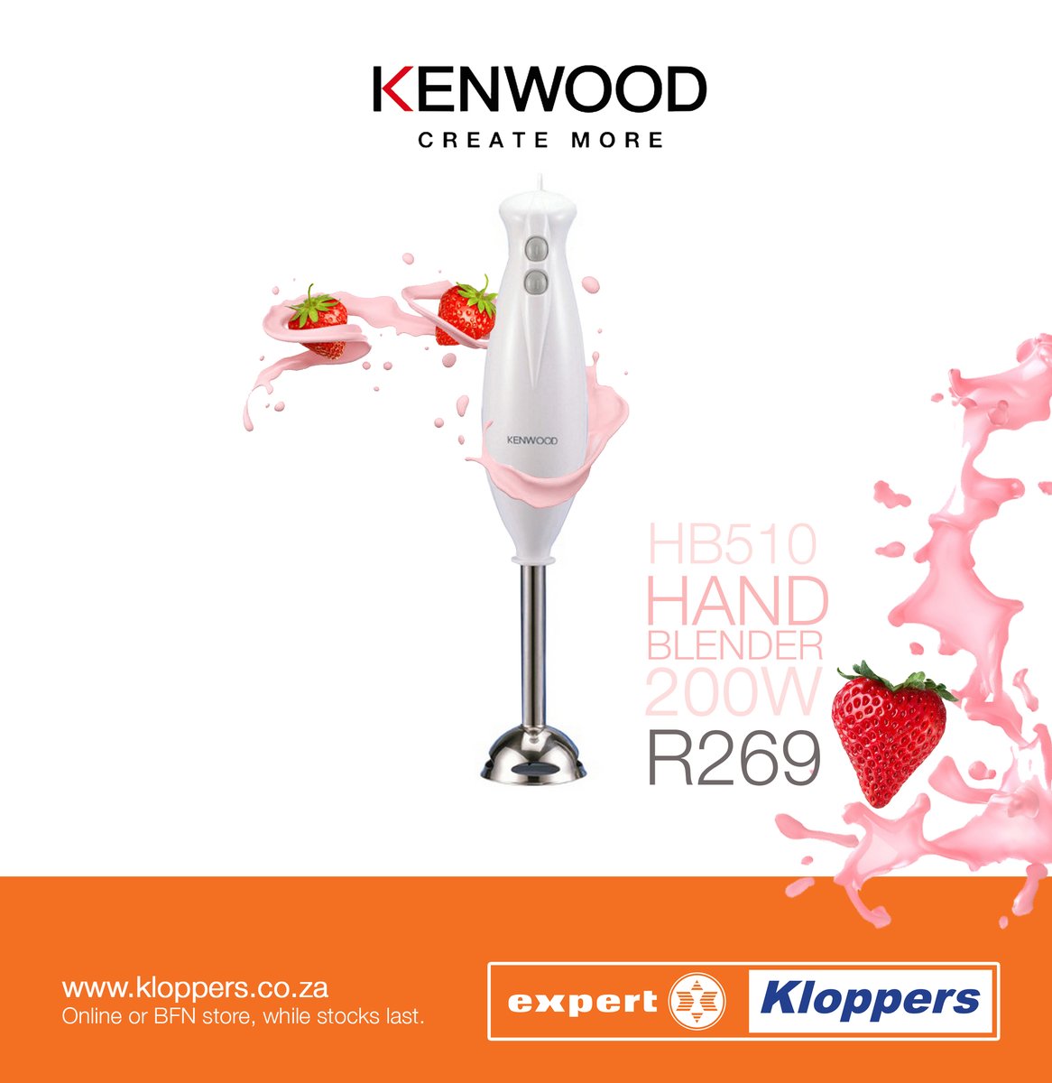 Shake things up with the Kenwood HB510, 200W Hand Blender with 2 speeds, R269 available while stocks last at the Bloemfontein Branch or Online:  kloppers.co.za/default/kenwoo… #foodie #handblender #kenwood #shoponline #kitchenappliances