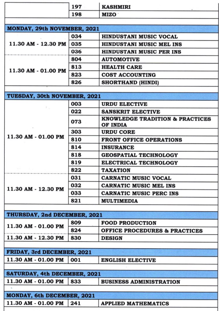 vani_mehrotra's tweet image. CBSE term 1 minor exams for Class 12 to begin from November 16. Here’s the datesheet
#CBSE #CBSETerm1 #CBSEDatesheet