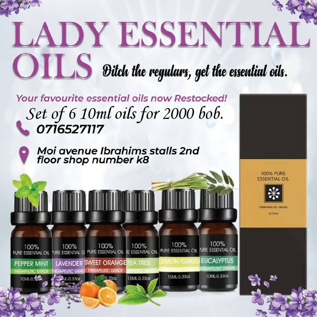 ShiroohKayt's tweet photo. @amerix I sell essential oils! Lavender,peppermint, eucalyptus, lemongrass, tea tree and sweet orange.  
Set of 6 essential oils for 2000 bob
Available in wholesale as well
My IG handle @ladyessential_oils 
Contact 0716527117

#BetterTogether https://t.co/CKIDThFkU5