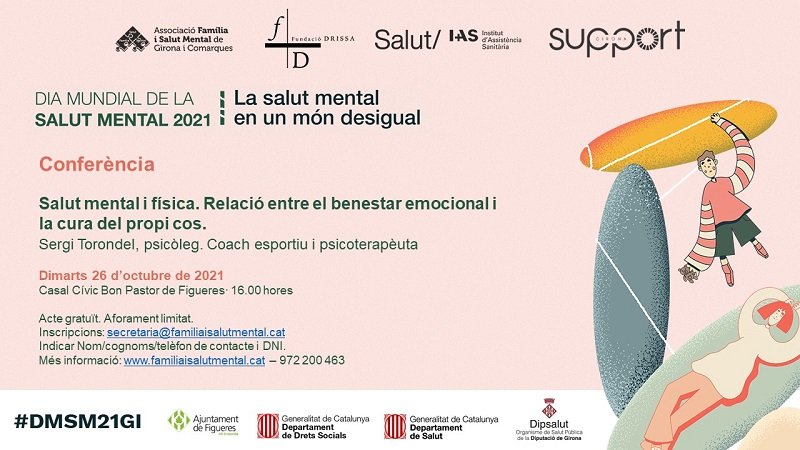 Encara esteu a temps d'inscriure-us a la xerrada del 26 d'octubre a Figueres. En Sergi Torondel us parlarà sobre la relació entre el benestar emocional i la cura del propi cos. Cal inscripciò prèvia. Us hi esperem! #salutmental #familiaisalutmental #DMSM21GI
