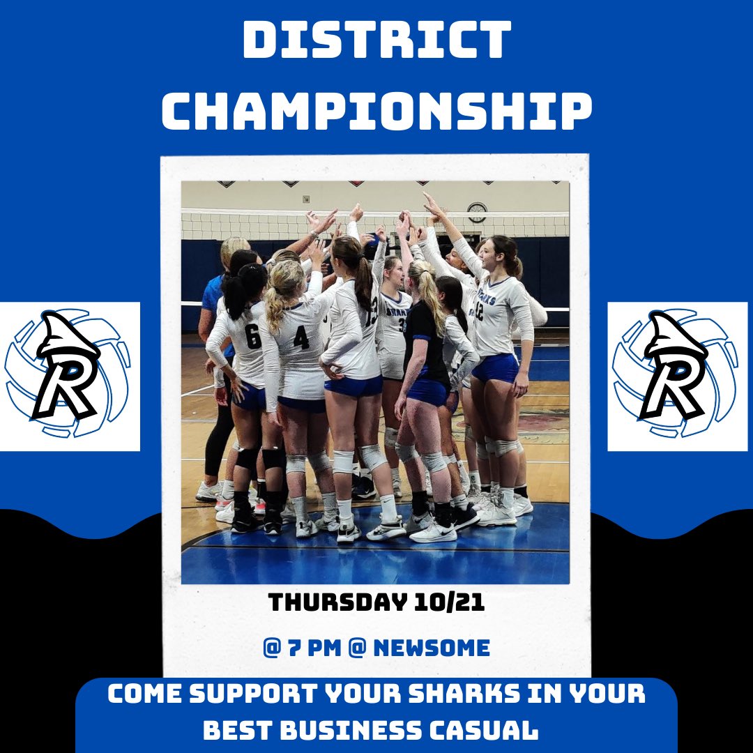 We play tonight for the district championship!! Come support your 16-3 Sharks as we try to extend our season 💙🦈🖤🏐🤍