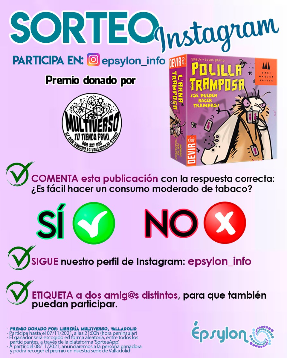 epsylon_info's tweet image. 📢¡Nuevo #Sorteo en #Instagram!.
Consigue el #JuegoDeMesa 'La Polilla Tramposa'.
🎁Donado por @multiversofriki, #Valladolid.
Enlace para participar en🔗:instagram.com/p/CVSHrs7gknO/…

#gratis, #frikadas, #frikiworld, #formación,
#juegodelcalamar