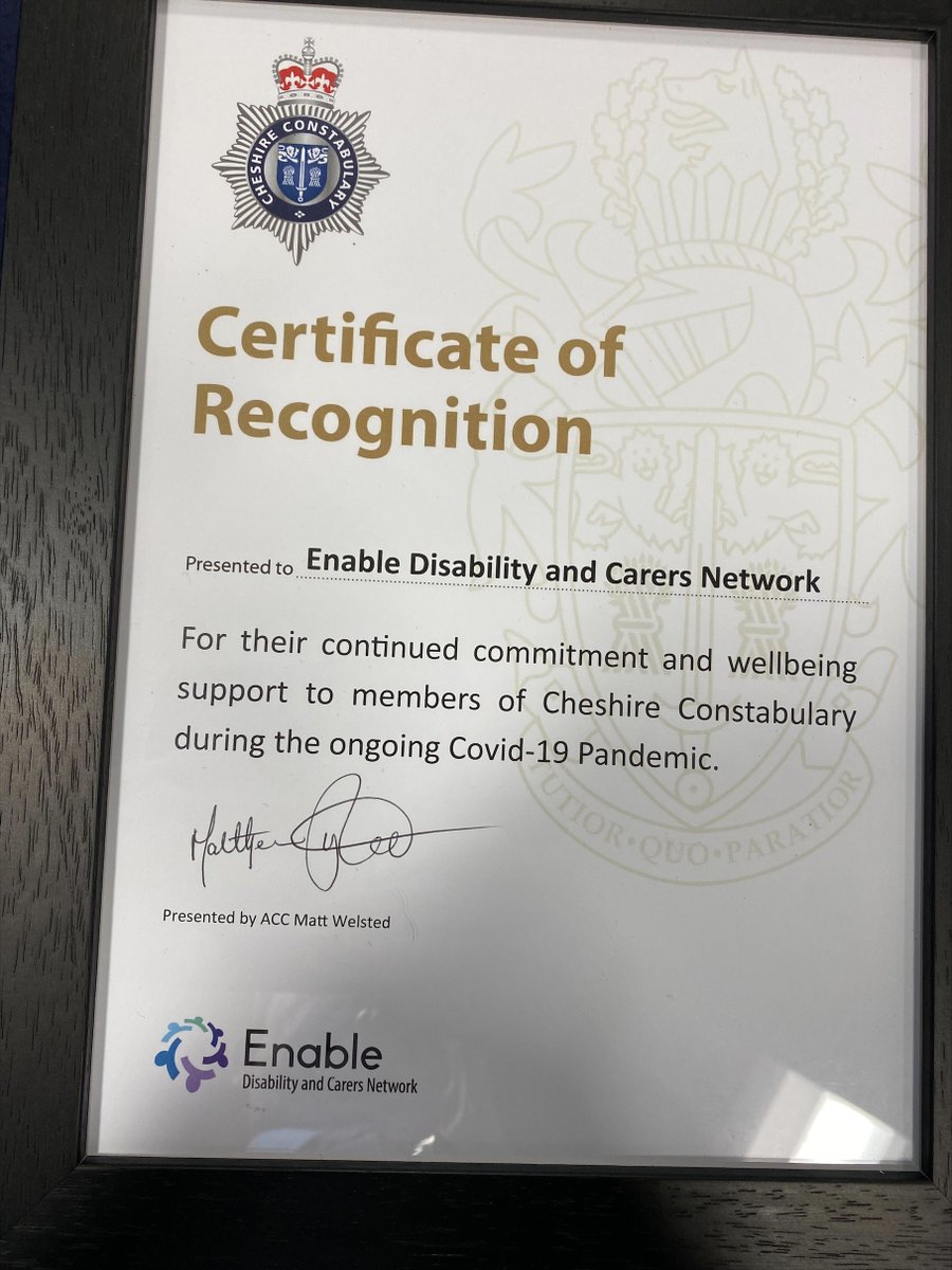 CC Enable - Disability and Carers Network (@ccenable) on Twitter photo Nice to receive recognition from <a href="/cheshirepolice/">Cheshire Police</a> for the <a href="/ccenable/">CC Enable - Disability and Carers Network</a> network for all the support provided during the pandemic. Nice to receive recognition from <a href="/cheshirepolice/">Cheshire Police</a> for the <a href="/ccenable/">CC Enable - Disability and Carers Network</a> network for all the support provided during the pandemic.