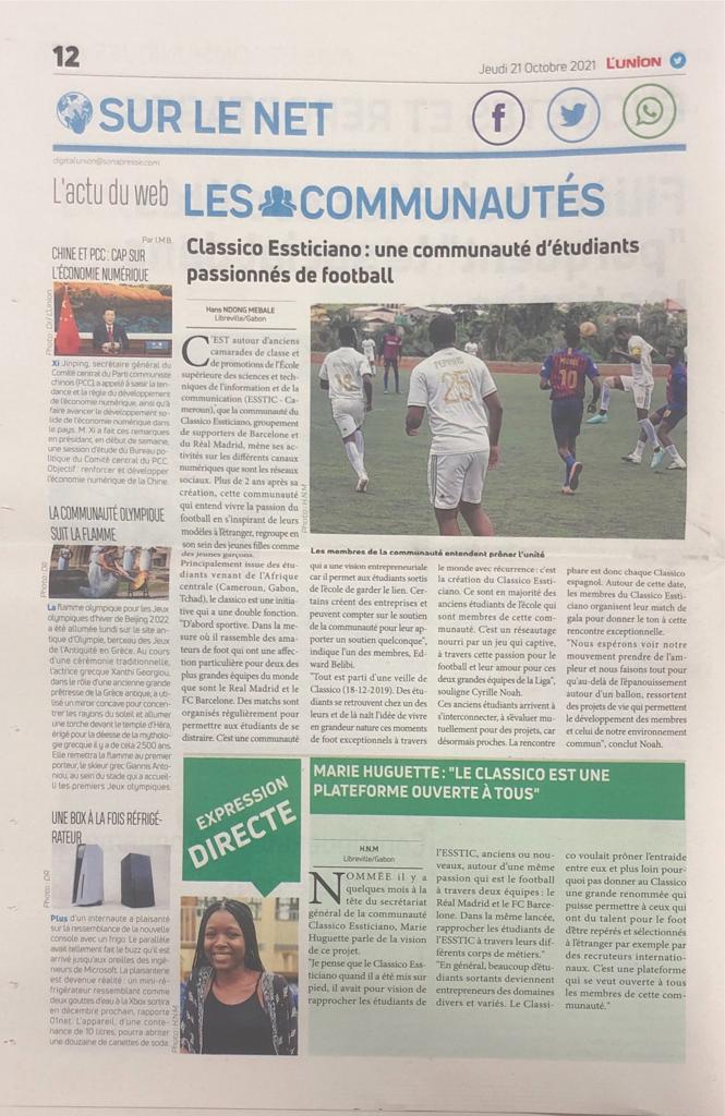 essticien's tweet photo. La presse Gabonaise parle du prestigieux mouvement #ClassicoEssticiano 

Rejoins nous. 

Match de Gala Classico ce dimanche 24 octobre 2021 au stade Essono Yaoundé-Odza auberge bleu

#TeamBarçaEssticiano #TeamRealMadridEssticiano https://t.co/0apqCcj5Bw
