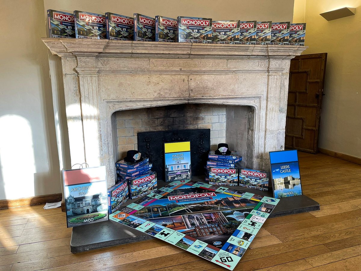 leedscastleuk's tweet photo. The new Monopoly: Maidstone Edition board game officially passed GO today at Leeds Castle!

A pleasure to host this exciting launch, where Leeds Castle has been named the 'Mayfair of Maidstone' 🎩

#maidstone #maidstonemonopoly #monopoly #monopolygame #visitmaidstone #kent #games https://t.co/tegQq09UN6