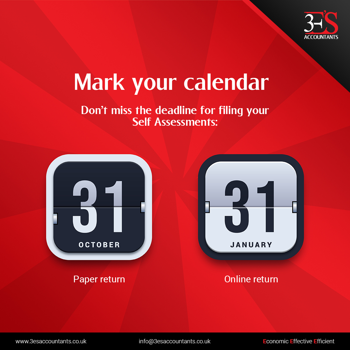 3esLtd's tweet photo. If you need to fill out #SelfAssessment #taxreturns — make sure you don't miss the submission date.

If you don't meet the deadline, you may face a fine from #HMRC, so don��t leave it until the last minute.

Turn to 3E'S to file on time: https://t.co/wTNBE8cyie

#taxes https://t.co/oWyn0bbcls