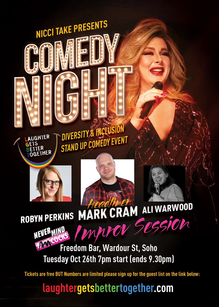NicciTake's tweet image. OK final poster.. please retweet.. and share! thanks❤️
@freedombarsoho @MarkCramComedy @Robynperkins @aliwarwood @PinkNews @PinkNewsFutures @corproatedragqueen @heyqueerldn @myGwork