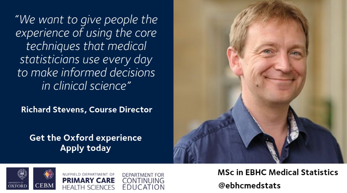 OxEBHC's tweet photo. Are you a professional with a keen interest in evidence-based #healthcare &amp; #statistics?

Learn to translate key clinical questions &amp; answers using statistics with our part-time MSc in 2022. Apply before Jan 21st to be considered for Oxford #scholarship: https://t.co/GB3FyUCSuw https://t.co/3C4CTyAj2Q