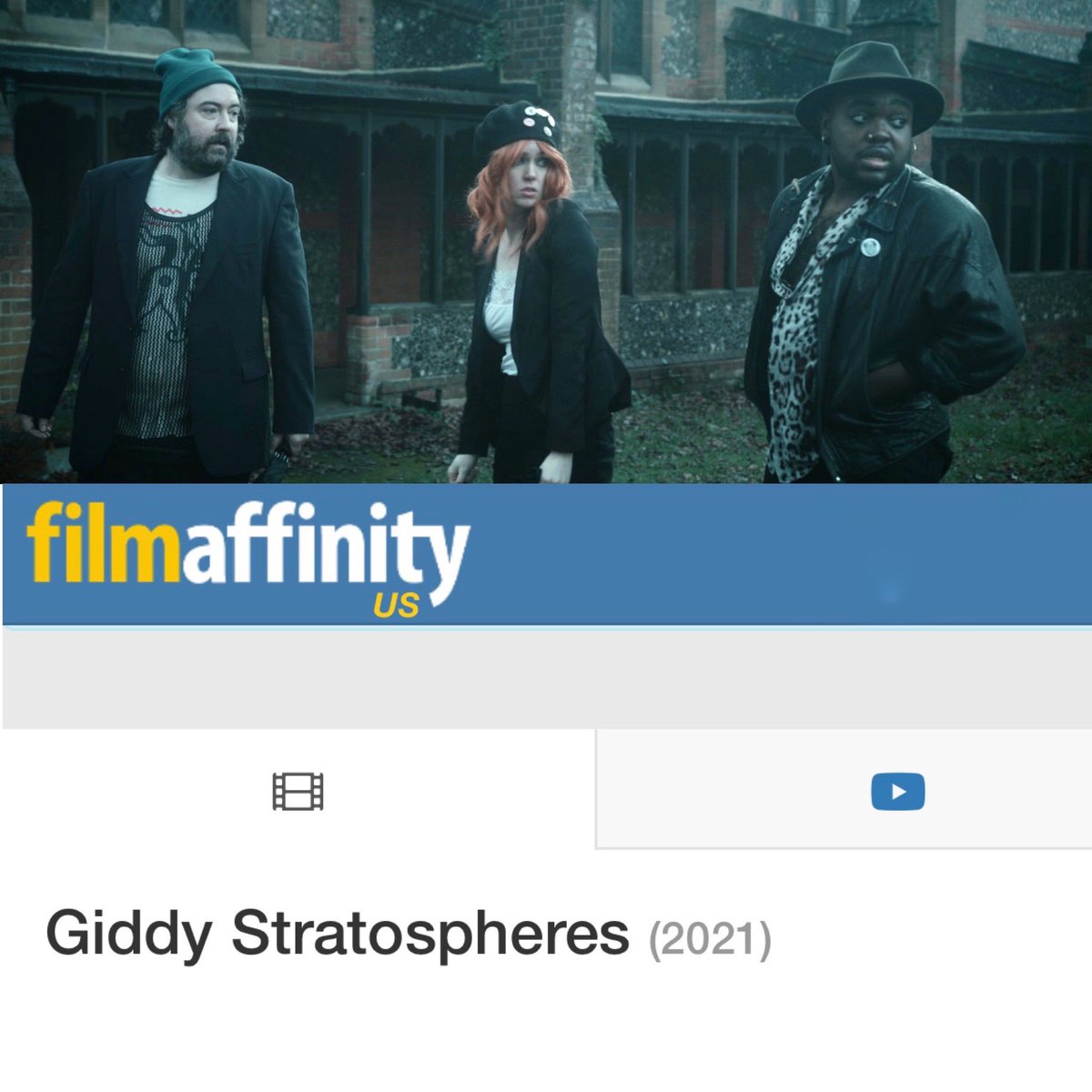 Thank you <a href="/Filmaffinity/">FilmAffinity</a> for the feature on GIDDY STRATOSPHERES 🇺🇸! Check it out on their site now.
.
<a href="/FilmGiddy/">Giddy Stratospheres Film</a> is available now in the USA, CANADA and U.K. 🇬🇧 🇺🇸 🇨🇦 
.
@gravitasventures @bulldog_film <a href="/JamalAFranklin/">Jamal Franklin</a> <a href="/bslater23/">Bethany Slater</a> <a href="/TheNickHelm/">Helm Dogg on Tour</a> @LauraJeanMarsh