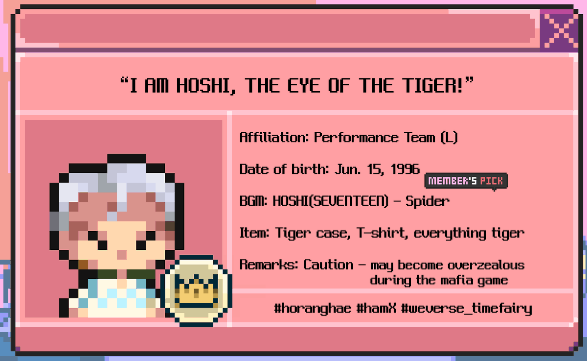 zamewon's tweet photo. pfffft Hoshi's item, "everything tiger" and his tag, "#hamX" 😭😭😭 https://t.co/CX9SzKOWPp