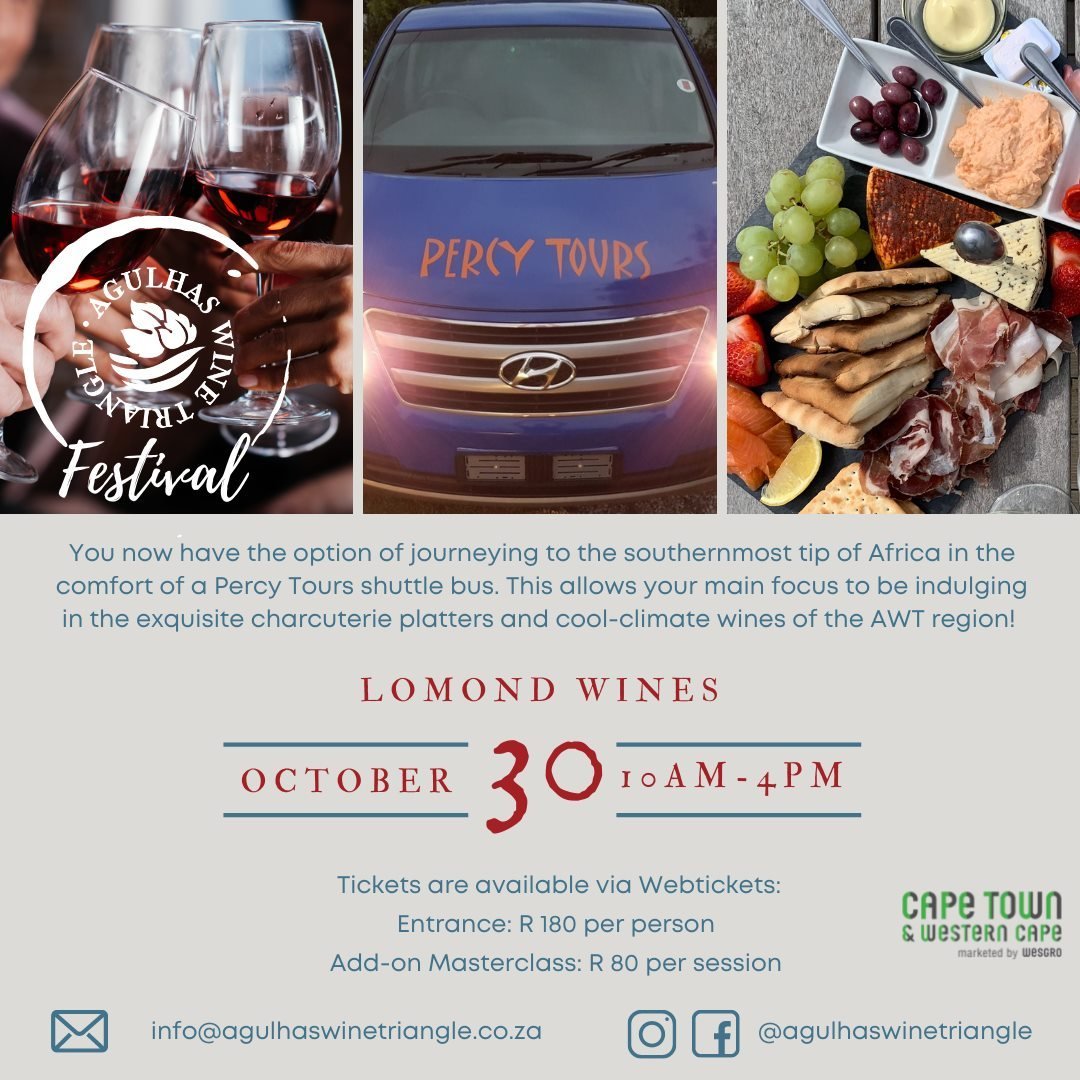 Wine for Explorers, join us at the #AgulhasWineTriangleFestival on 30 October 2021 at Lomond Wines.  Tickets are on sale via Webtickets. Visit agulhaswinetriangle.co.za for more information.